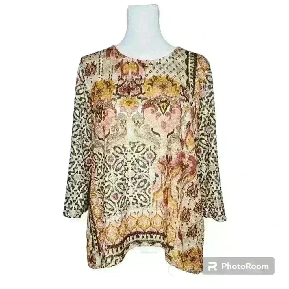 Alfred Dunner petite women's geometric blouse 3/4 sleeve size petite medium